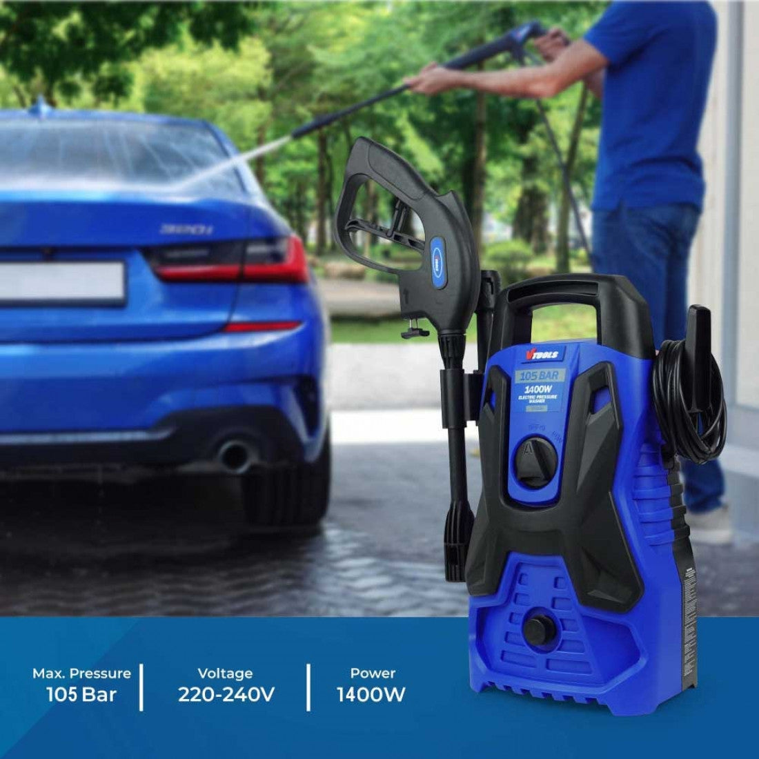 Vtools 105 Bar Electric Pressure Washer With 5 Meter Hose And Soap Dispenser