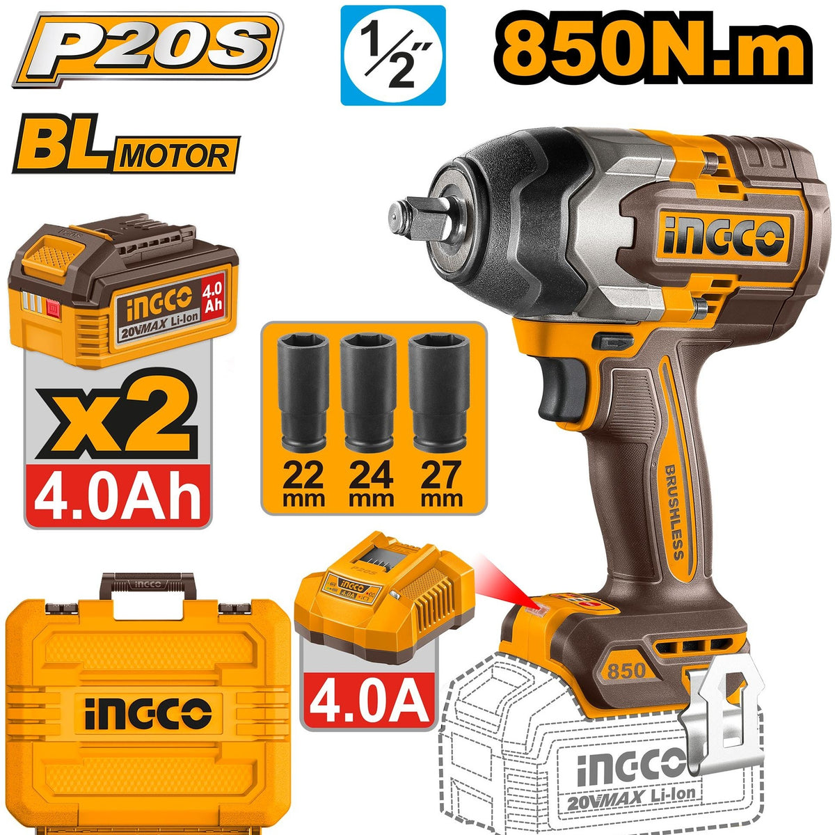 Ingco 12 7 Mm 1 2 Inch Cordless Impact Wrench With Integrated Led Work Light