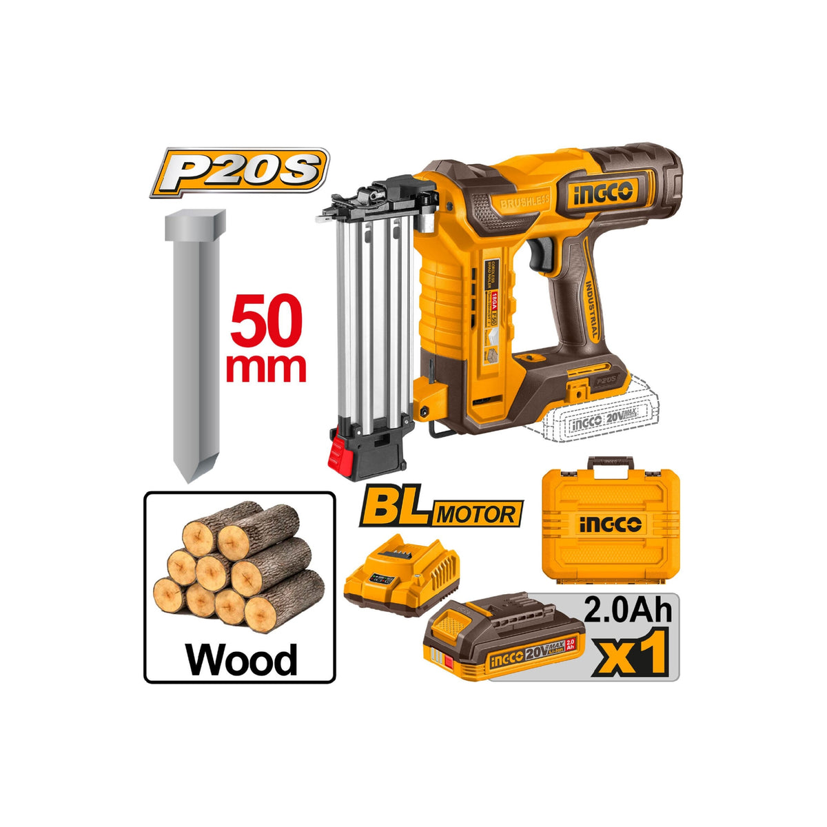 Ingco Cordless Brad Nailer With 105 Pcs Magazine Capacity And 3 Nails Second Drive Rate