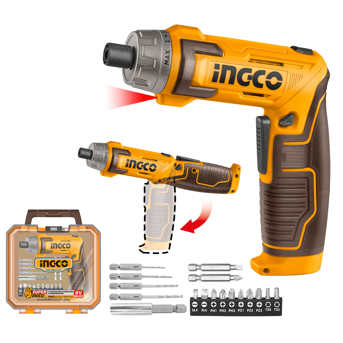 Ingco 8v Cordless Screwdriver 6 Nm Led Light Packed By Plastic Tool Box