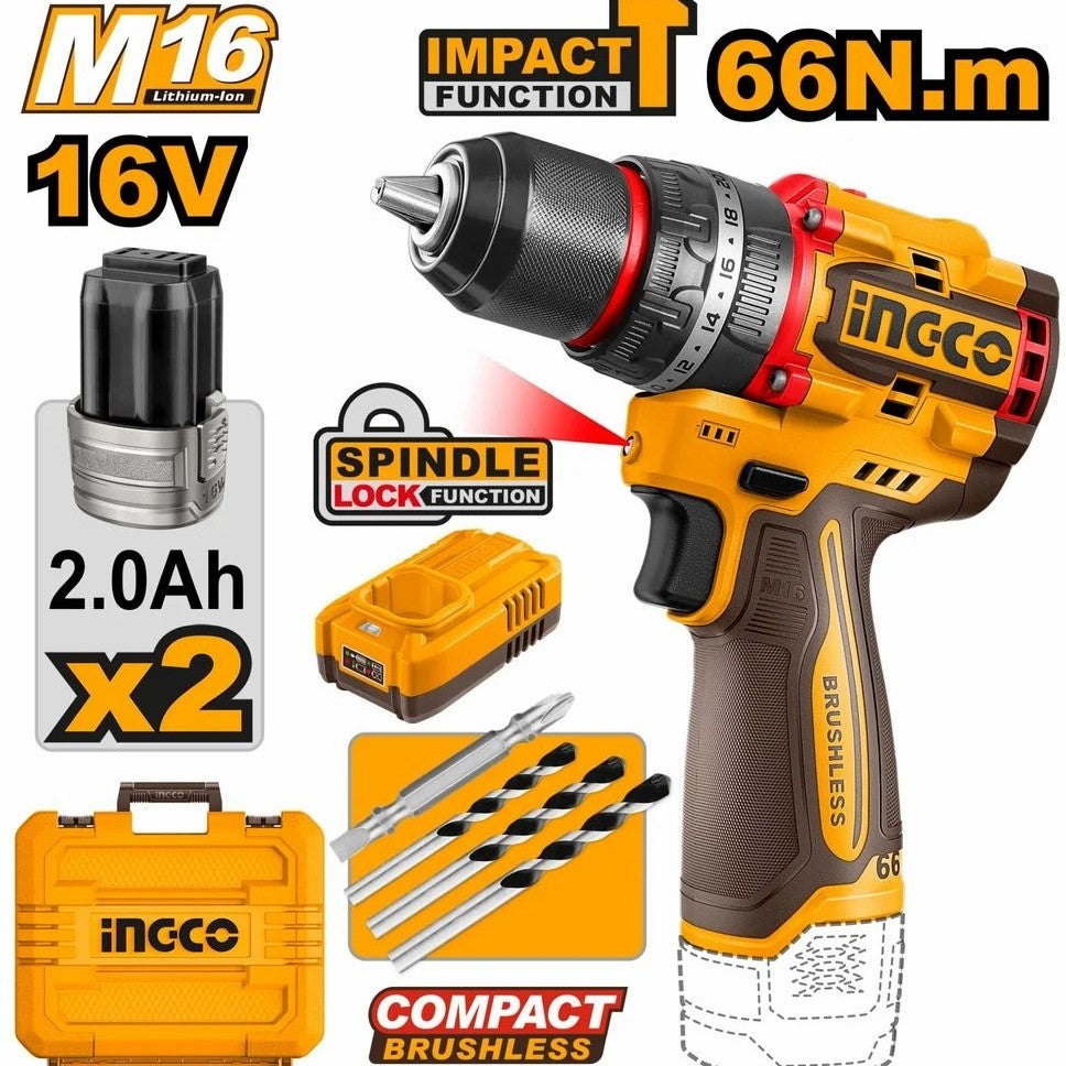 Ingco 16v Compact Brushless Cordless Impact Drill 10mm