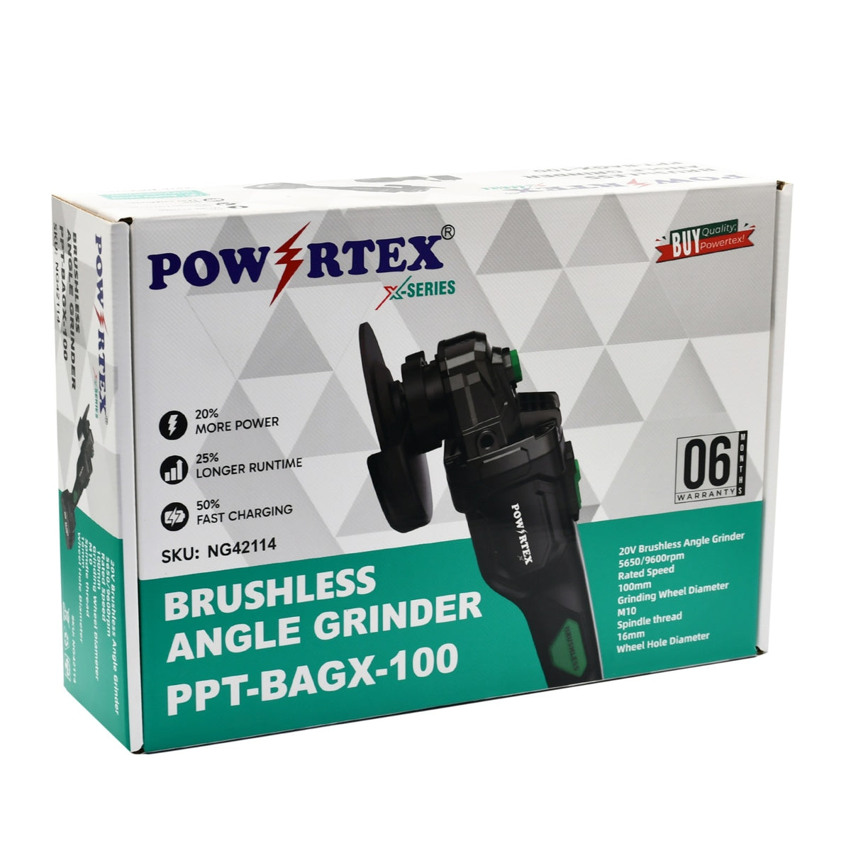 Powertex 20v Brushless Cordless Angle Grinder