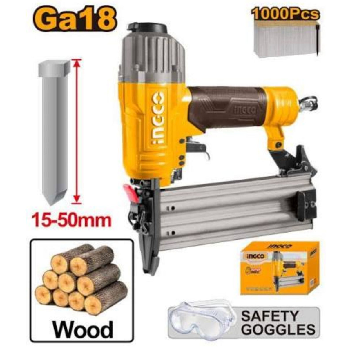 Ingco Air Brad With 100 Pcs Nailer 15 50 Mm