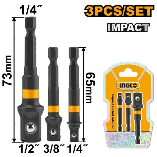 Ingco High Quality 3 Piece Impact Socket Adaptor Set Multi Size Compatibility Durable Ergonomic