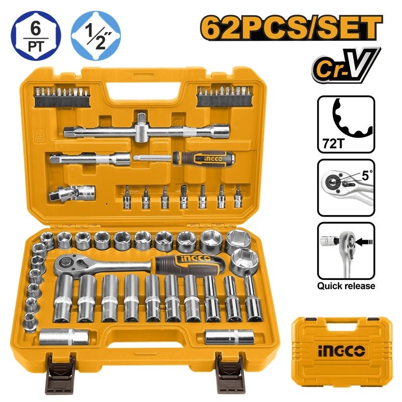 Ingco 62pcs 1 2 Dr Socket Set 10~32mm