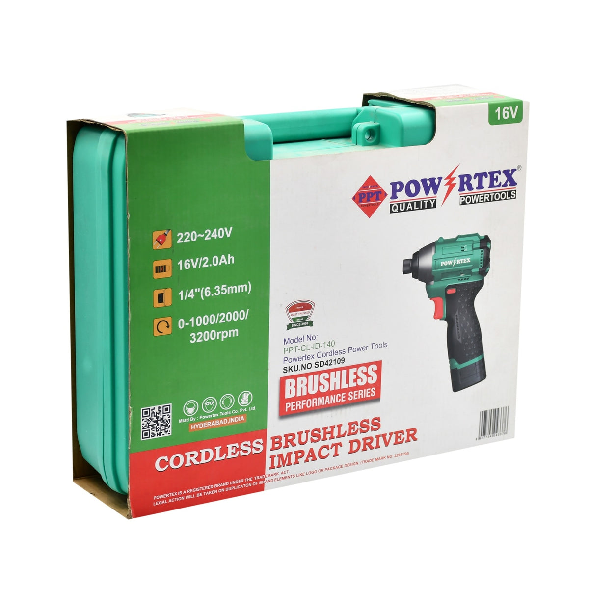 Powertex Cordless Impact Driver 16v 2 0ah 2 With 1 5a Battery Desktop Charger 140 N M