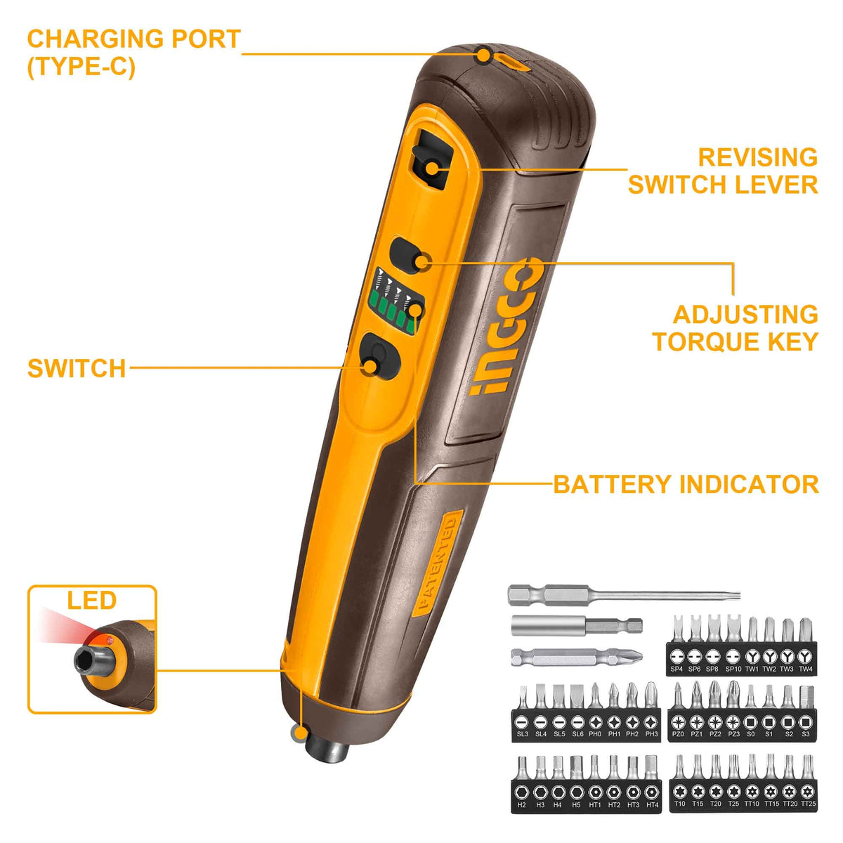 Ingco Cordless Screwdriver With 1500 Mah Battery Capacity And 5 Nm Maximum Torque