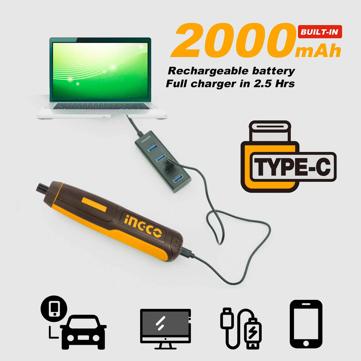 Ingco Cordless Screwdriver With 1500 Mah Battery Capacity And 5 Nm Maximum Torque