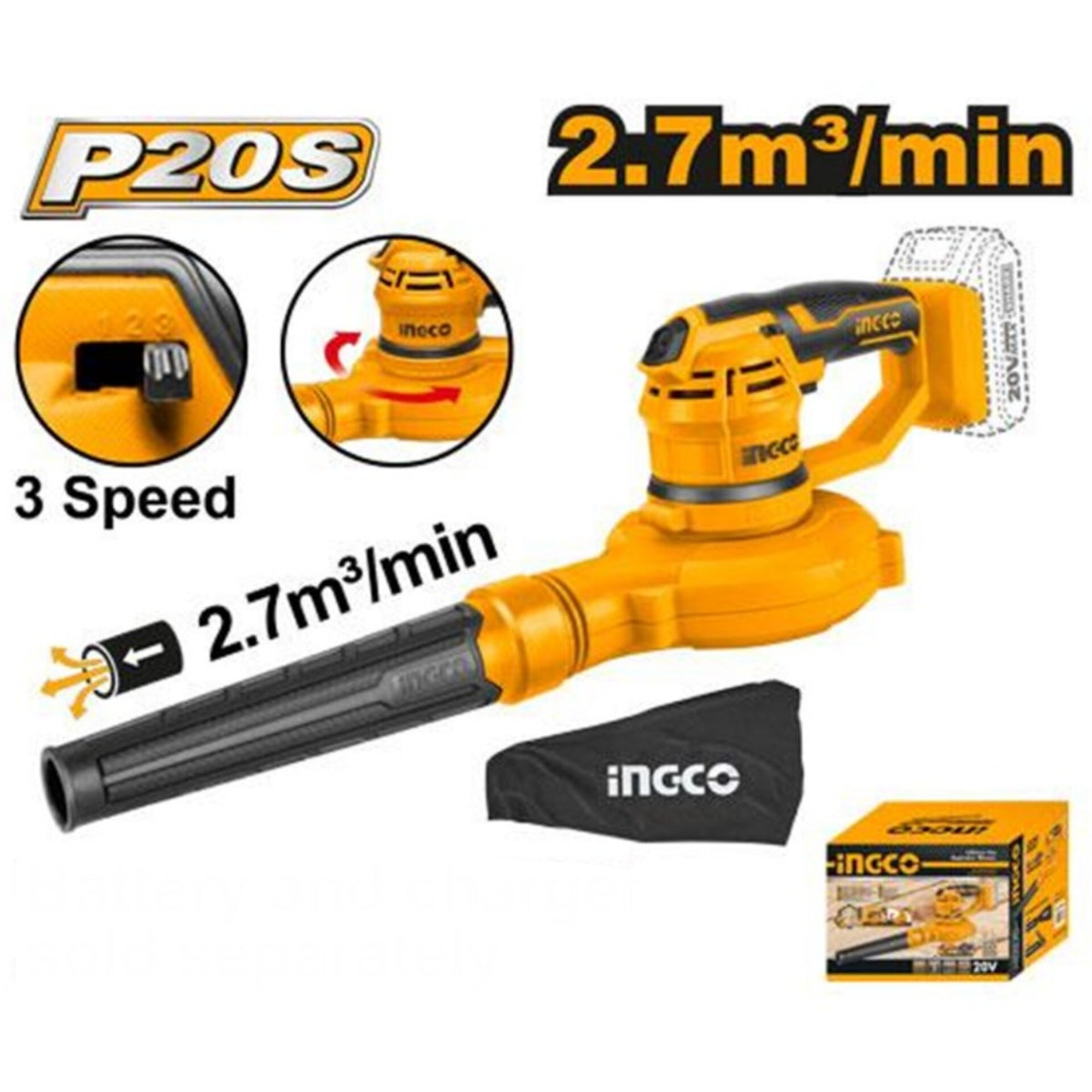Ingco 20v Aspirator Blower Max Volume 2 7m3 Min