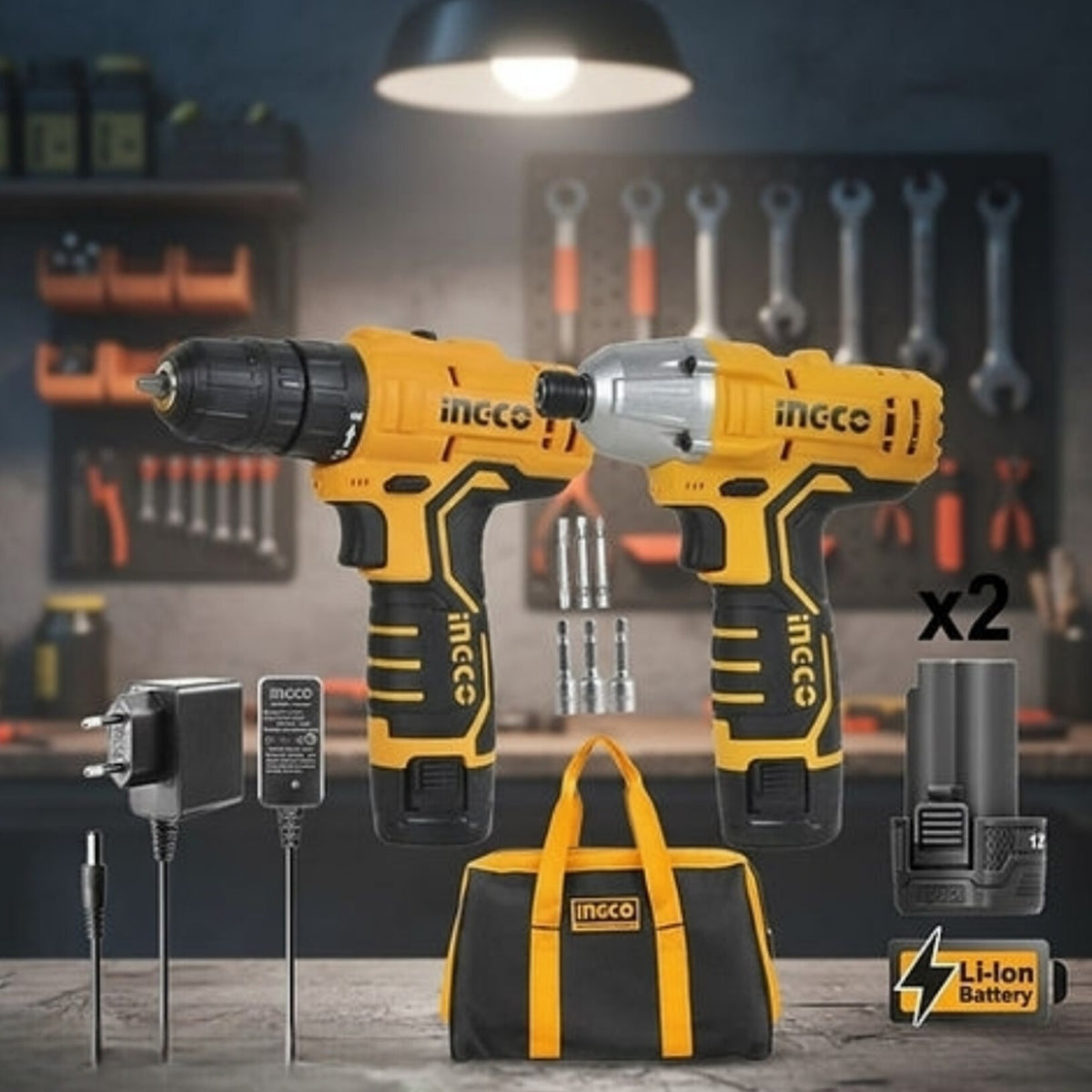 Ingco 12v 2x1 5ah Li Ion Drill Impact Driver Combo Kit