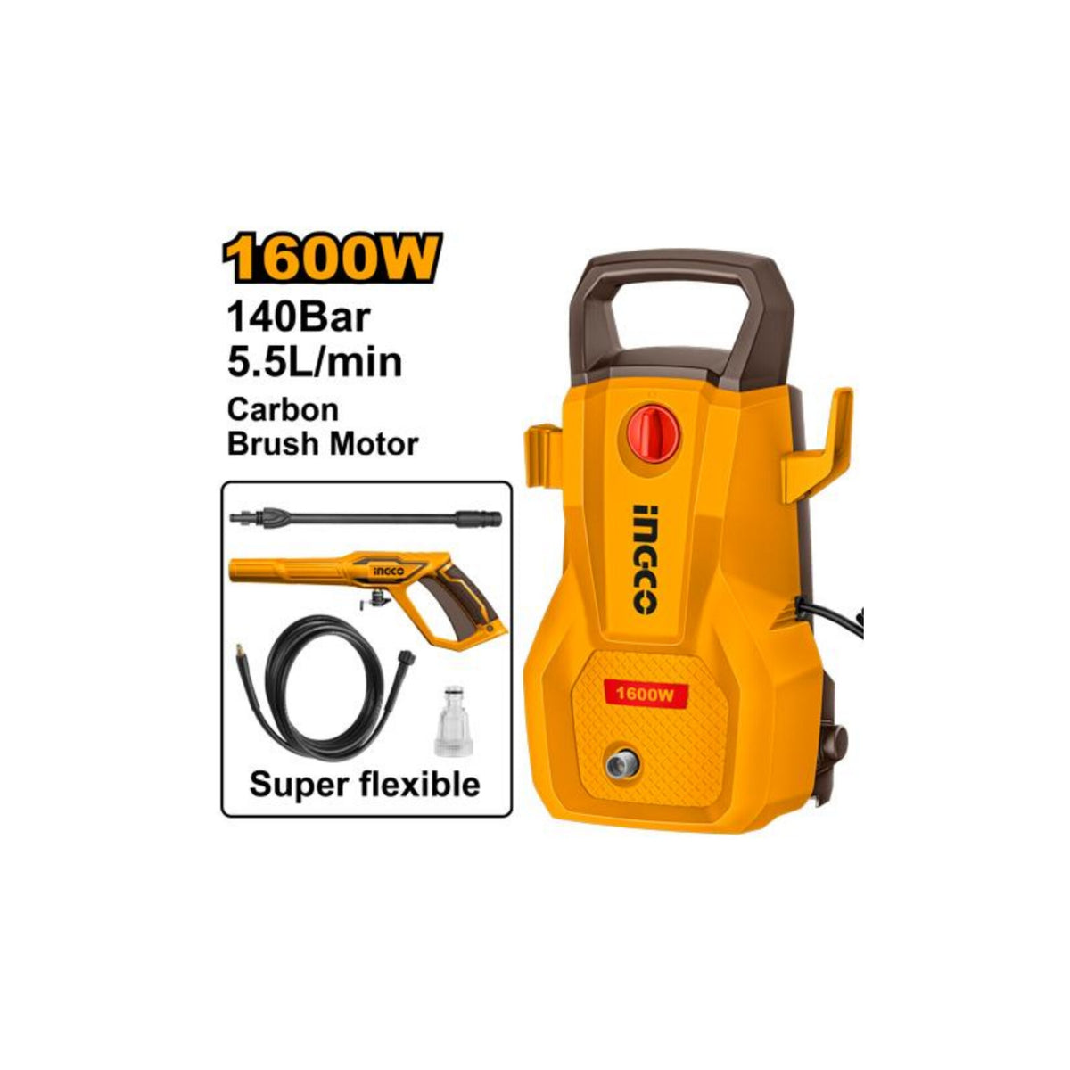 Ingco 1600w High Pressure Washer Max 140bar
