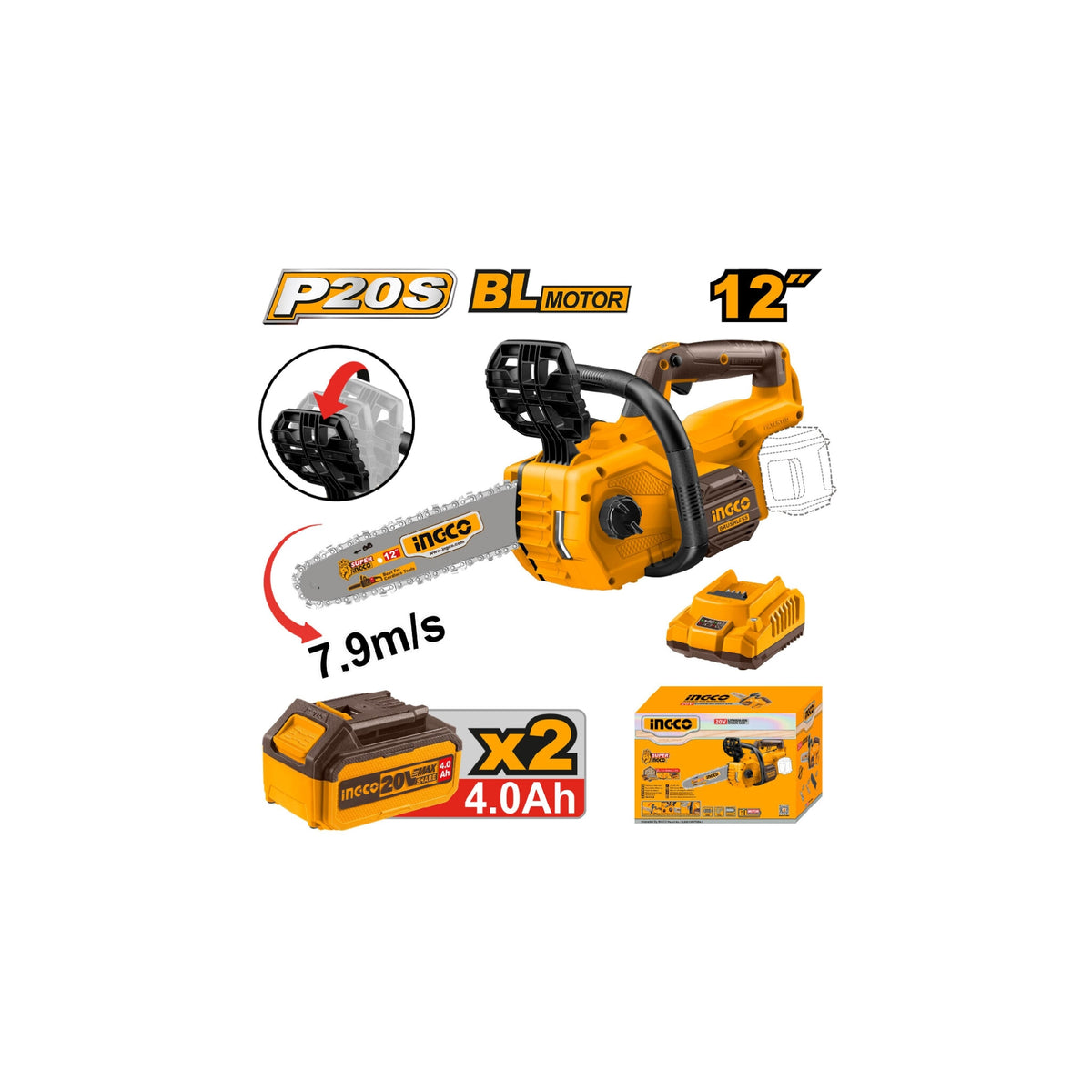 Ingco 20v Brushless Chain Saw 12