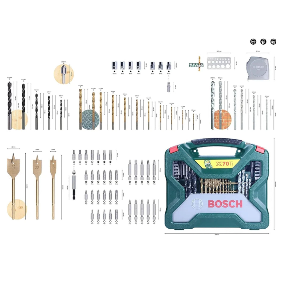 Bosch X Line Drill And Screwdriver Bit Set Tin Coated 70 Pieces