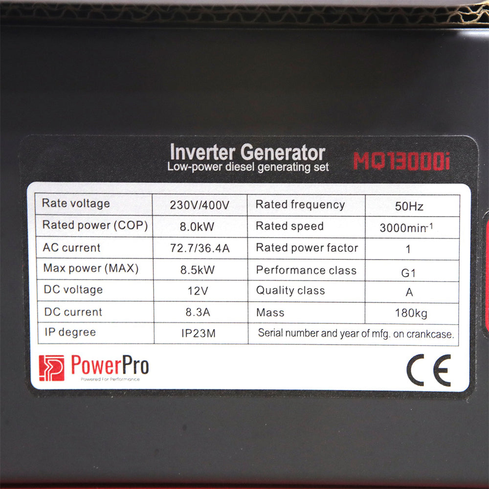 Mq13000i Diesel Inverter Generator 8500 Max Starting Watts