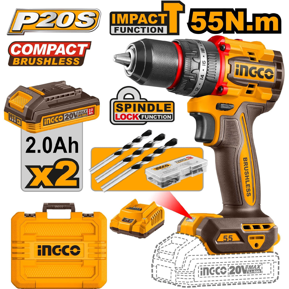 Ingco Compact Brushless Cordless Impact Drill