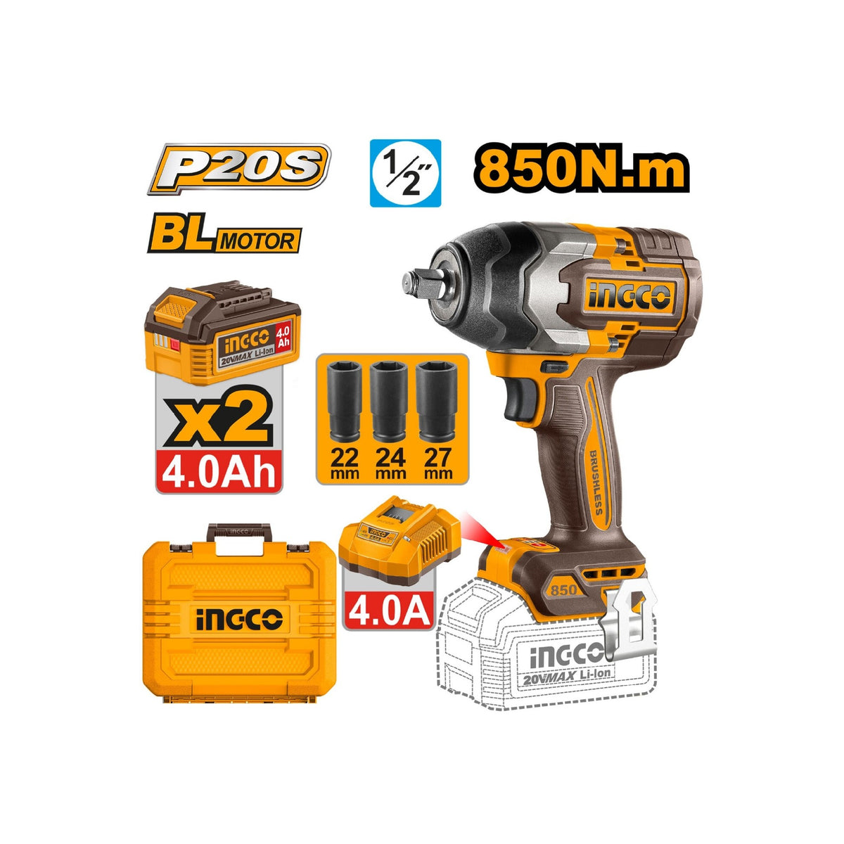 Ingco 12 7 Mm 1 2 Inch Cordless Impact Wrench With Integrated Led Work Light