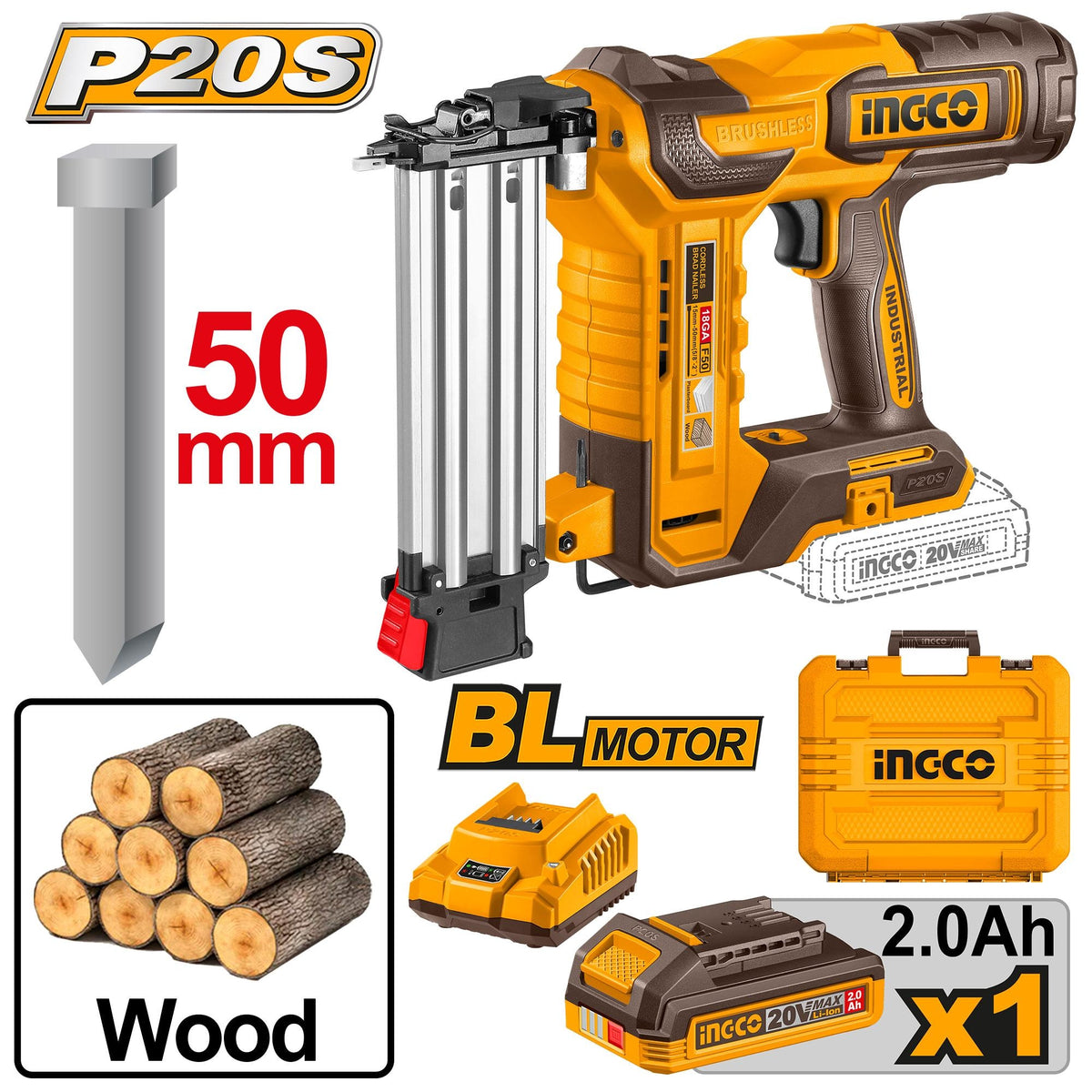 Ingco Cordless Brad Nailer With 105 Pcs Magazine Capacity And 3 Nails Second Drive Rate