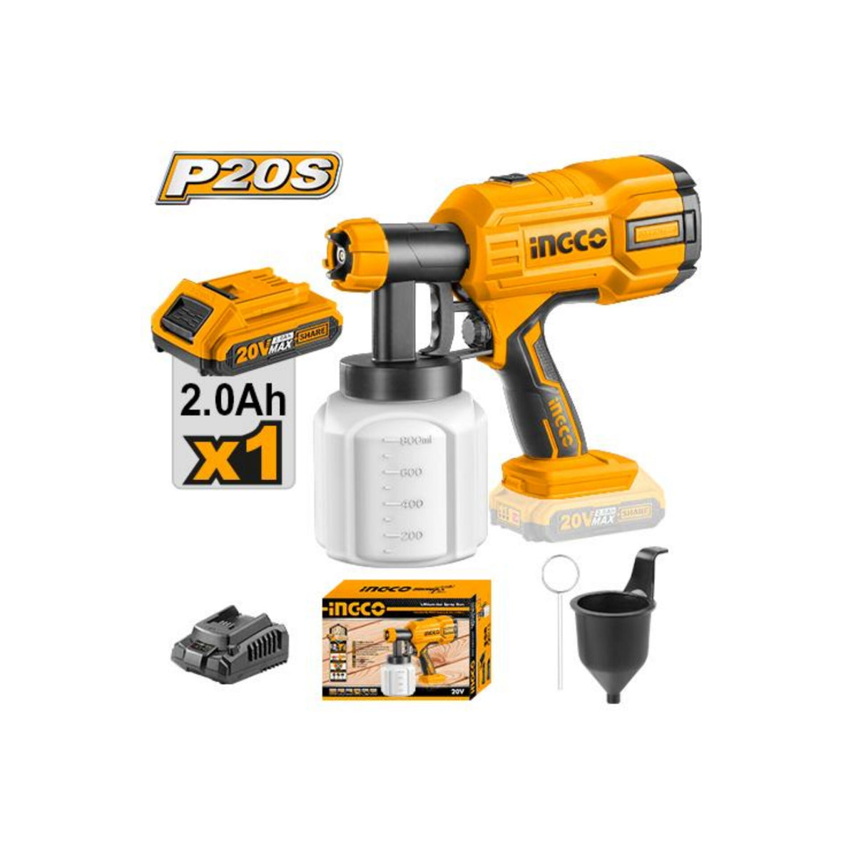 Ingco Cordless Spray Gun With 800 Ml Min Flow Rate And 0 1 0 2 Bar Spraying Pressure