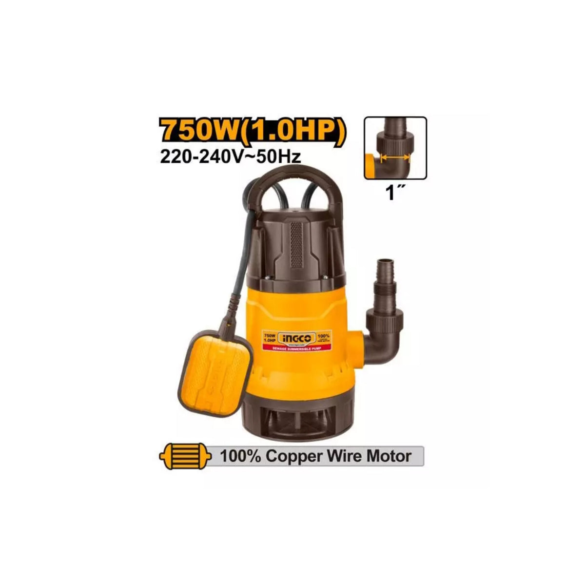 Ingco Spd7508 750 W 1 0 Hp Sewage Submersible Pump