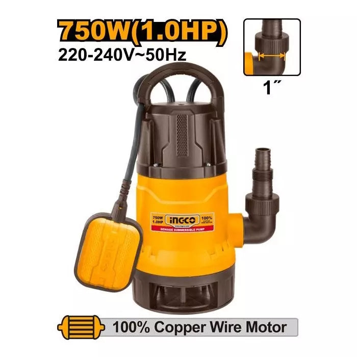 Ingco Spd7508 750 W 1 0 Hp Sewage Submersible Pump