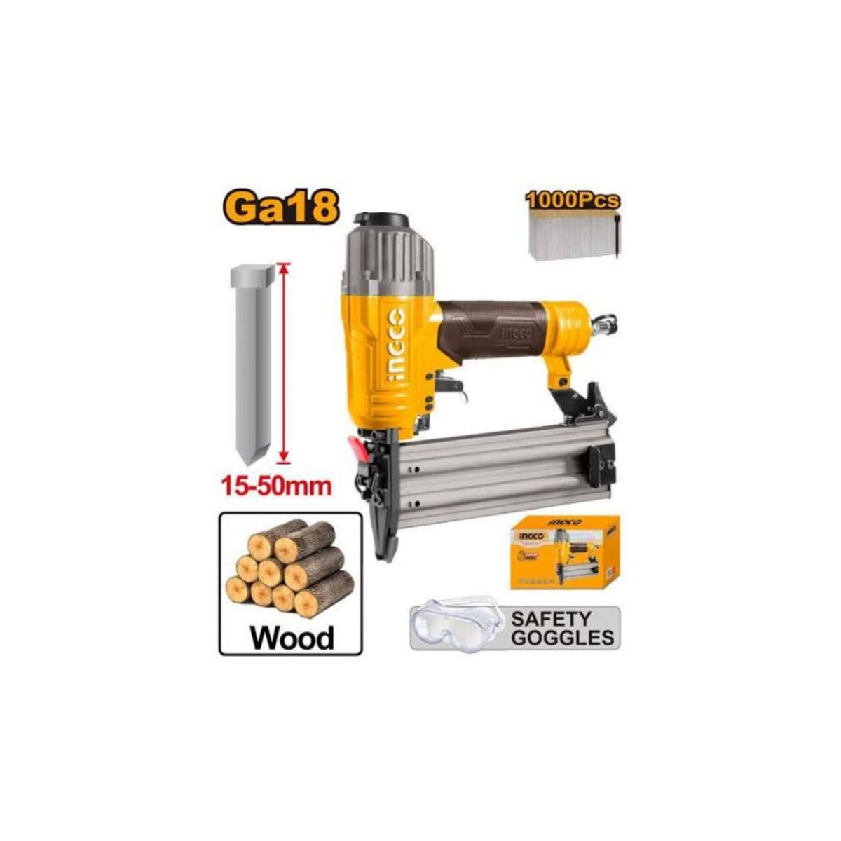 Ingco Air Brad With 100 Pcs Nailer 15 50 Mm