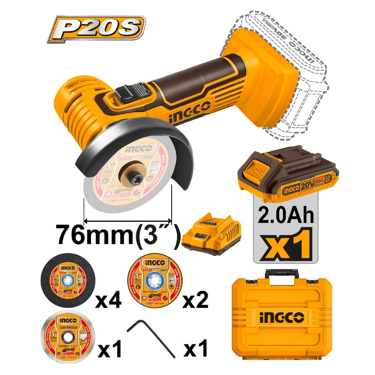 Ingco 20v Cordless Mini 3 Inch Cut Off