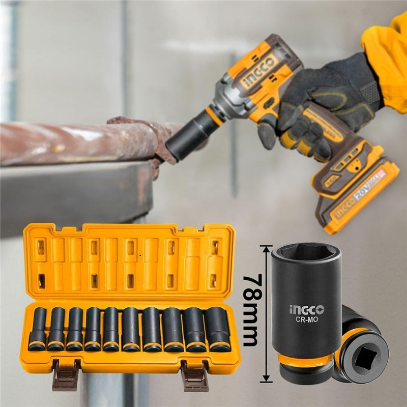 Ingco 10pcs 1 2 Dr Cr Mo Deep Mpact Socket Set 10 24mm