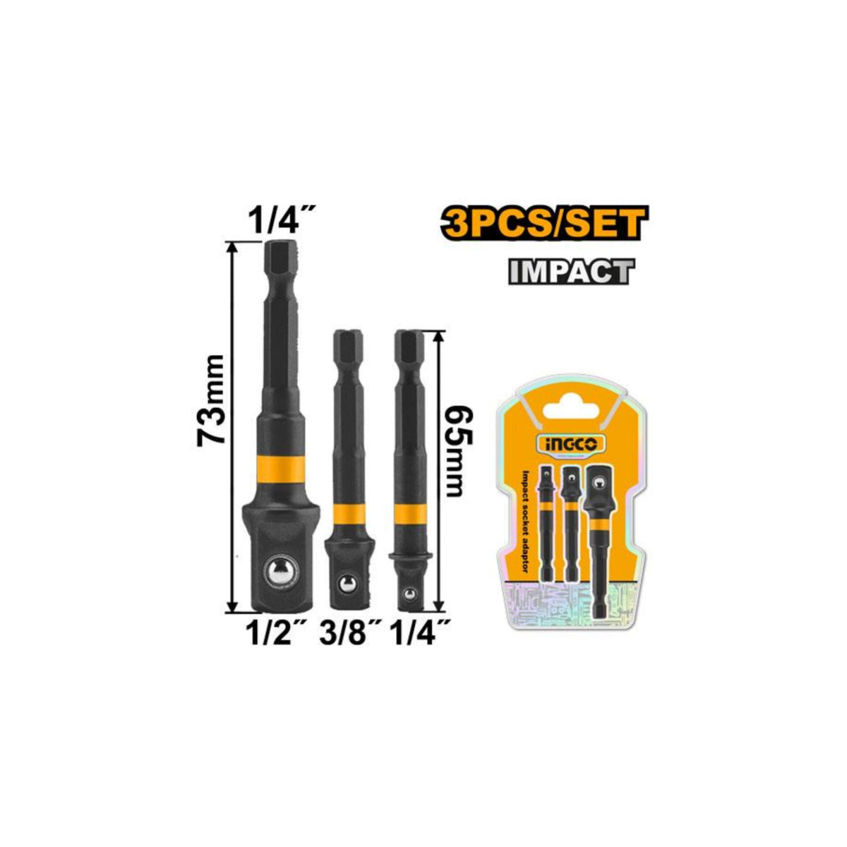 Ingco High Quality 3 Piece Impact Socket Adaptor Set Multi Size Compatibility Durable Ergonomic
