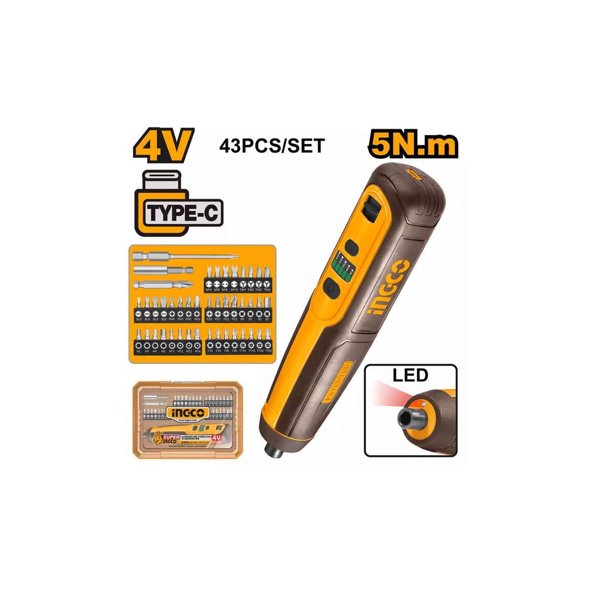 Ingco Cordless Screwdriver With 1500 Mah Battery Capacity And 5 Nm Maximum Torque