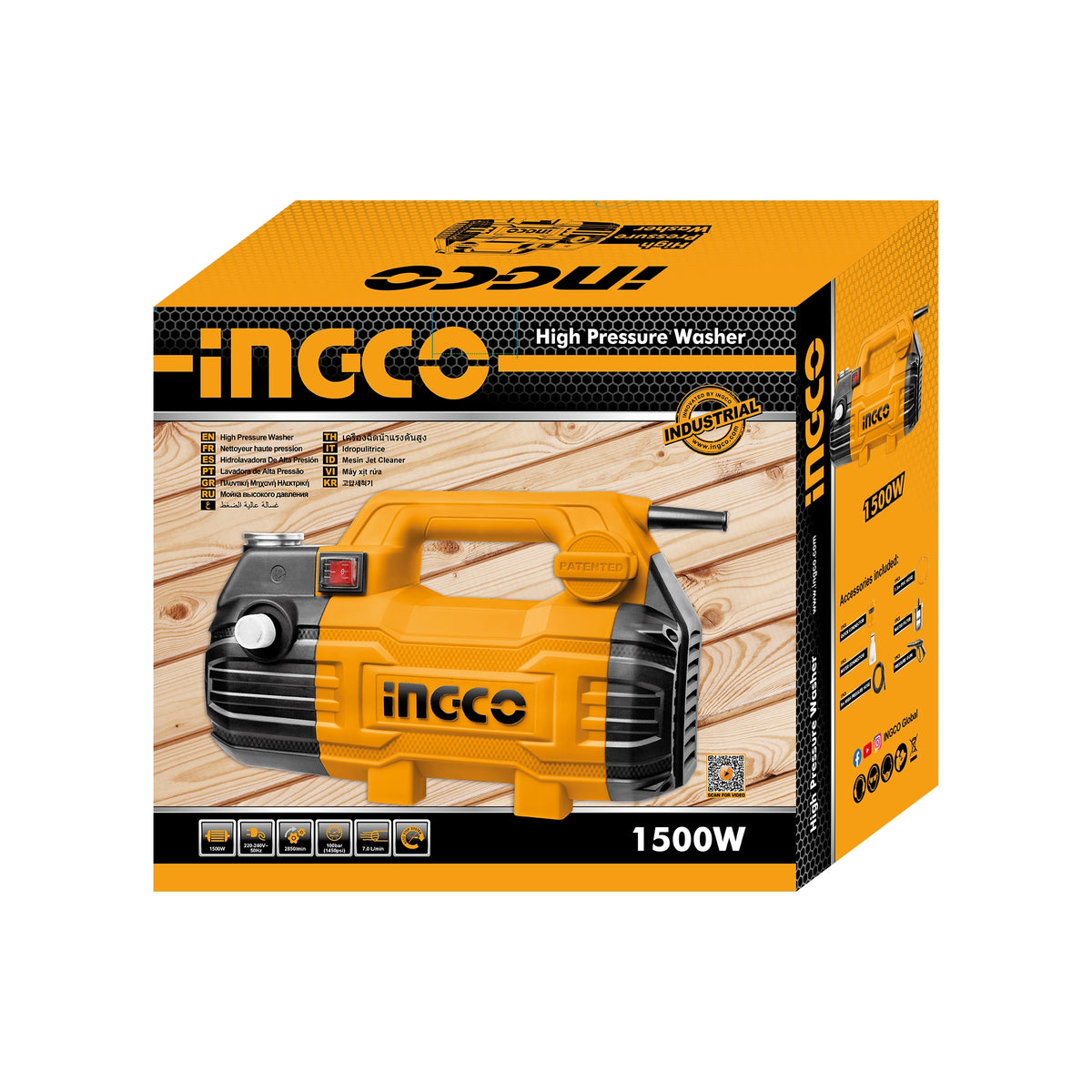 Ingco 1500w 100 Bar High Pressure Washer With Wire 8 Mtr