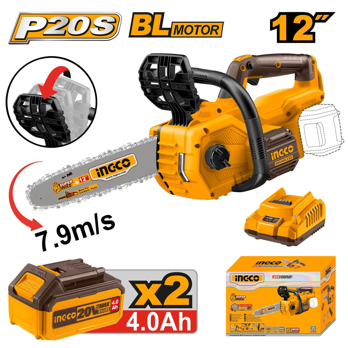 Ingco 20v Brushless Chain Saw 12