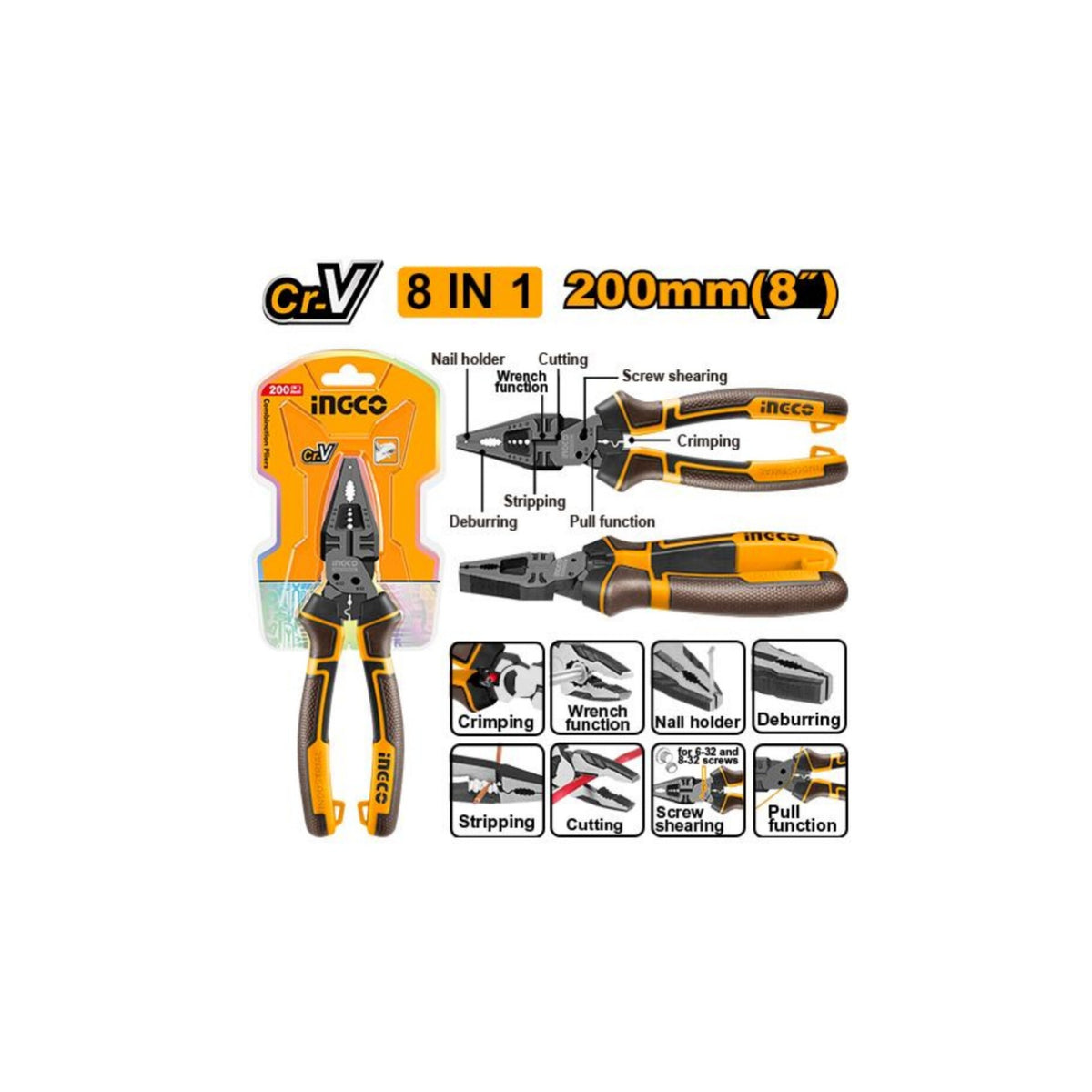 Ingco 8 In 1 Multi Function Combination Pliers