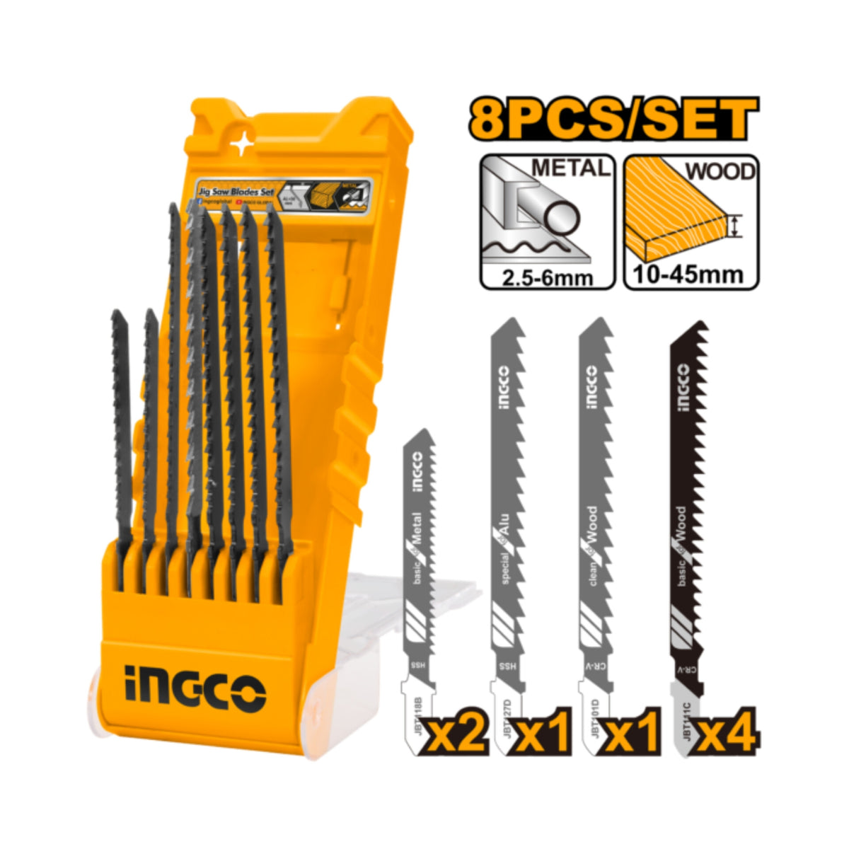 Ingco 8 Pcs Jig Saw Blades Set
