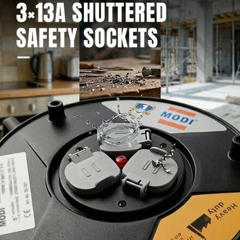 25m Heavy Duty Extension Cable Reel With 3 Sockets 3x2 5mm%c2%b2 Socket Safety Shutter Power Extension