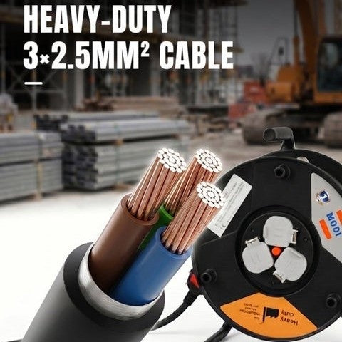 25m Heavy Duty Extension Cable Reel With 3 Sockets 3x2 5mm%c2%b2 Socket Safety Shutter Power Extension